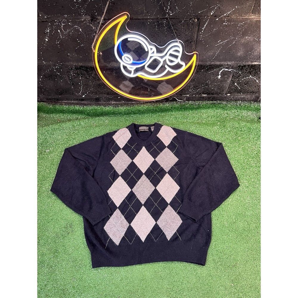 Giasone 100% Cashmere Argyle Knit Pullover Crew Neck Sweater Men's Size LG